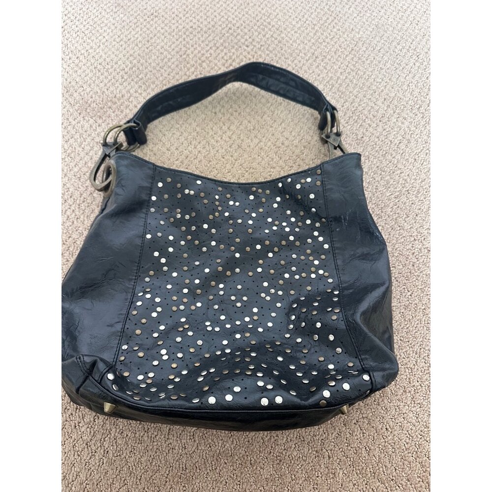 Vintage Braciano Shoulder Bag Purse Black Leather Studded XL Travel Ready‎ Bag
